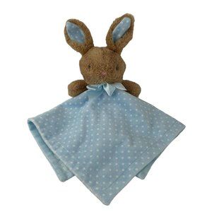 MTY International Blue Bunny Rabbit Lovey Rattle 13" Baby Security Blanket Dots‎